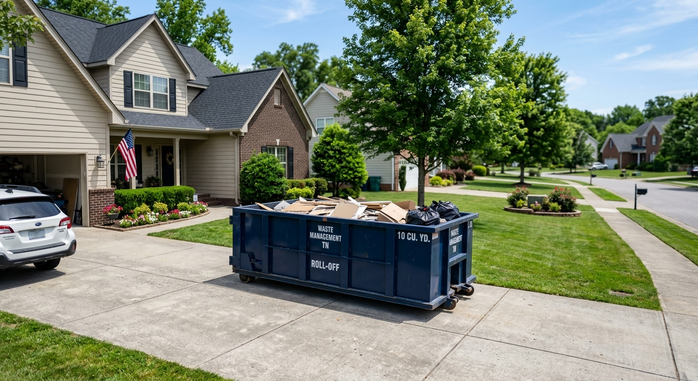 10 yard dumpster in Knoxville TN driveway