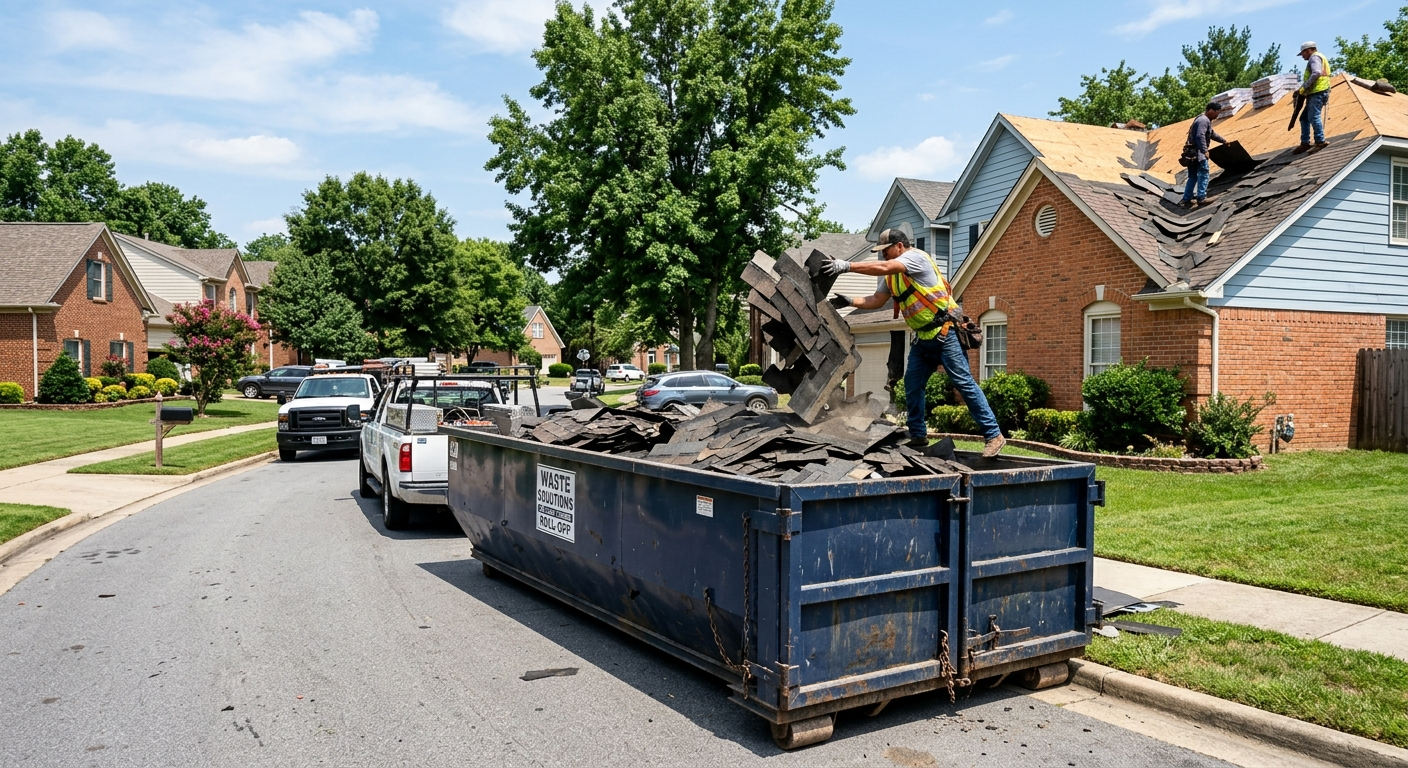30 yard dumpster at Knoxville roofing project